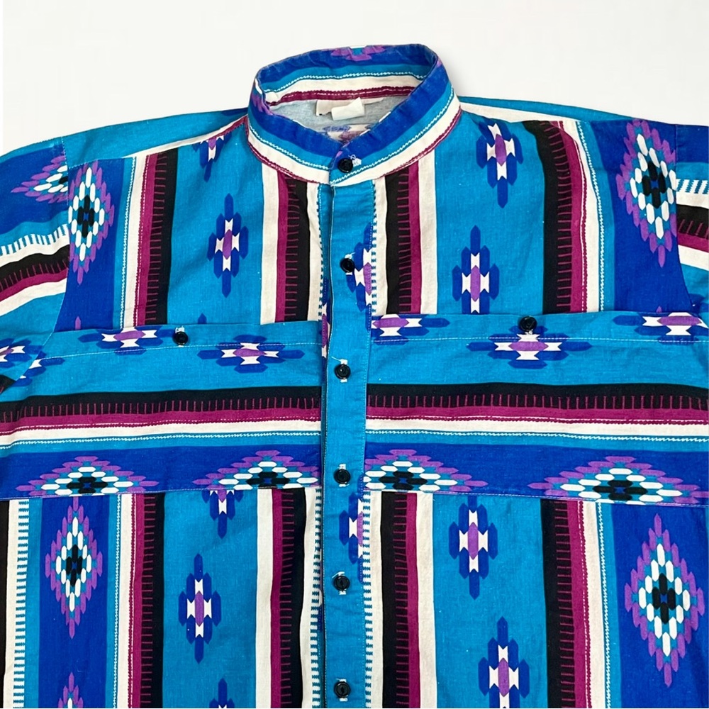 Vintage 90s Retro Southwestern Pattern Striped Western Button Down Shirt - Picture 2 of 15